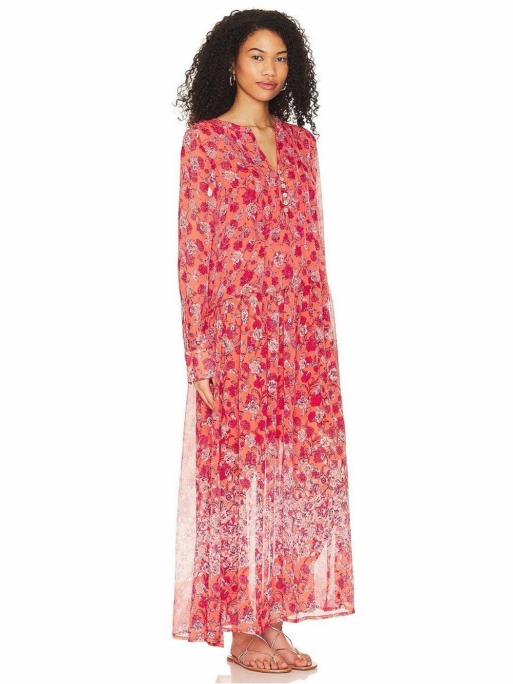 Free People Coral Floral Sheer Tiered Maxi Dress - Picture 9 of 16